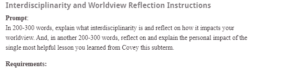 Interdisciplinarity and Worldview Reflection Instructions