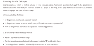 Nursing Article Critique