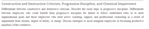 Constructive and Destructive Criticism, Progressive Discipline, and Chemical Impairment
