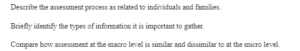 Describe the assessment process as related to individuals and families.