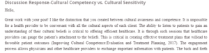 Discussion Response-Cultural Competency vs. Cultural Sensitivity