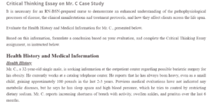 Critical Thinking Essay on Mr. C Case Study