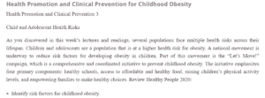 Health Promotion and Clinical Prevention for Childhood Obesity