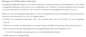 Management Philosophy in Nursing