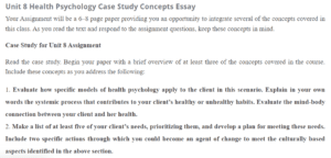 Unit 8 Health Psychology Case Study Concepts Essay